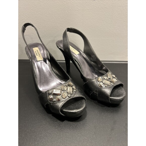 Simply Vera Wang Womens Cicely Size 7 Gray Slip On Peep Toe Slingback Heels Flaw - Picture 1 of 11